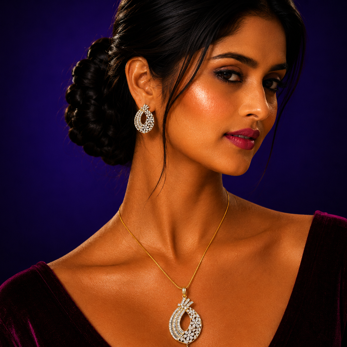 Gold Cz Pendent Set