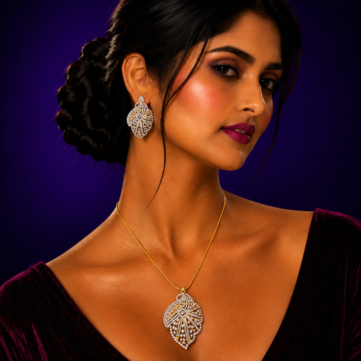 Cz Gold Pendent Set
