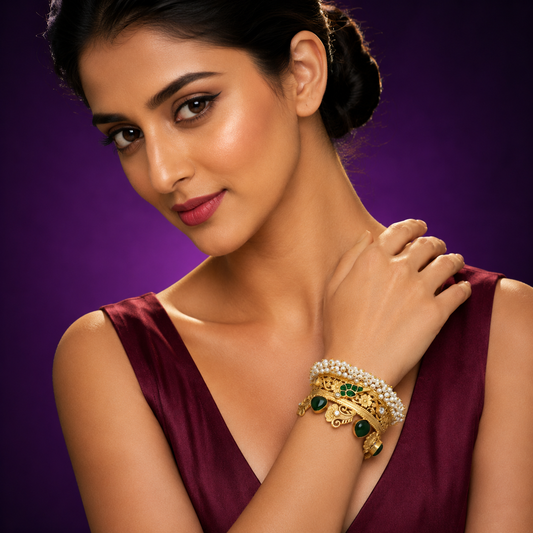 Handmade Kundan Green Bracelet