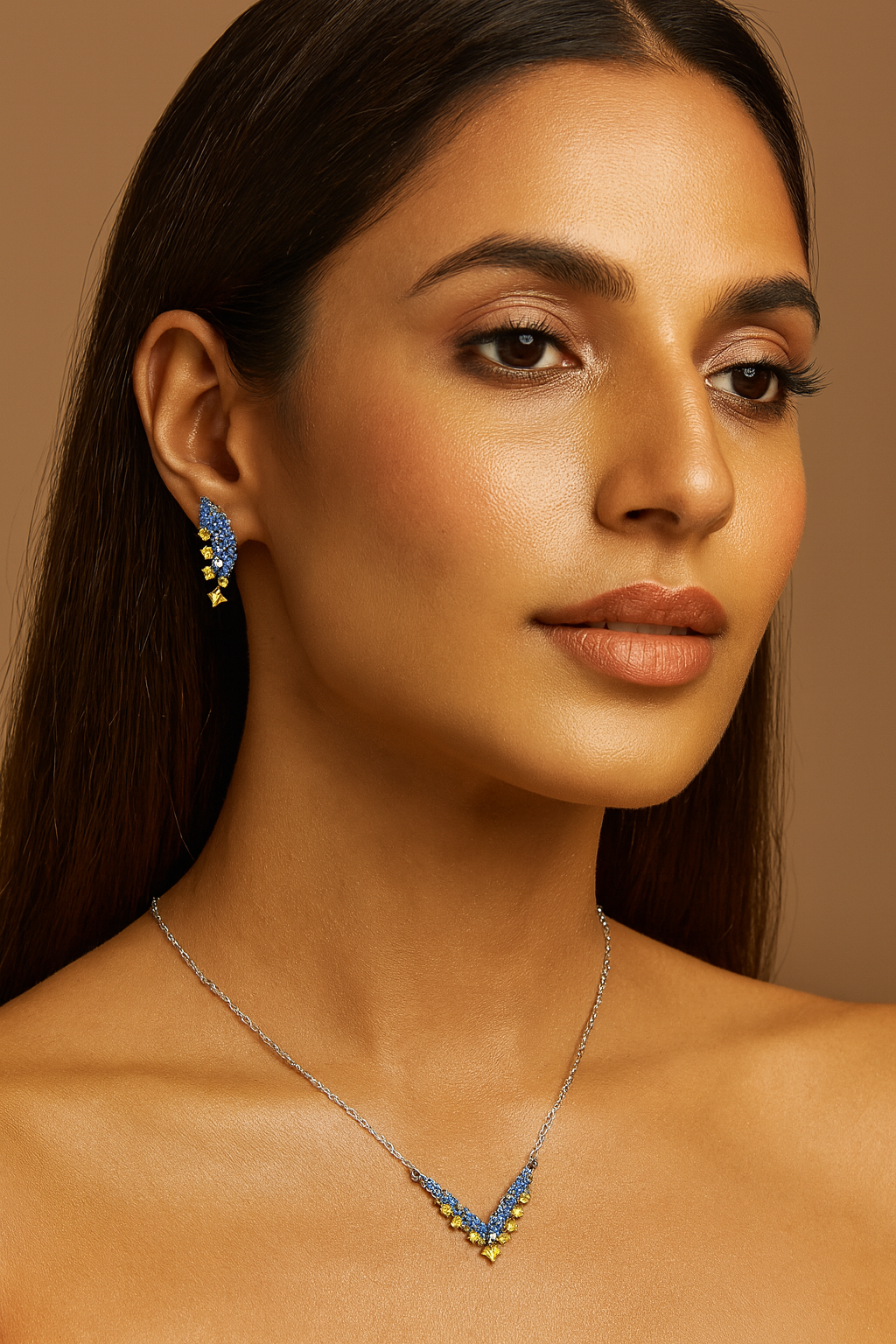 UNIQUE BLUE AND YELLOW COLOUR PENDANT SET FOR WOMEN