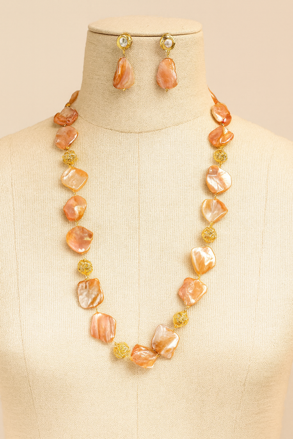 ORANGE DUZY STONE MALA WITH KUNDAN