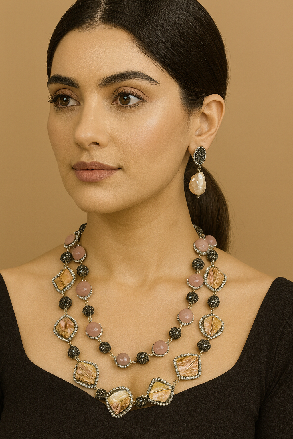 Pink double layered mala with natural stones for women