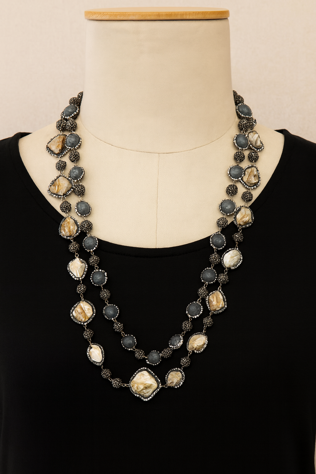 Golden double layered mala with natural stones for women