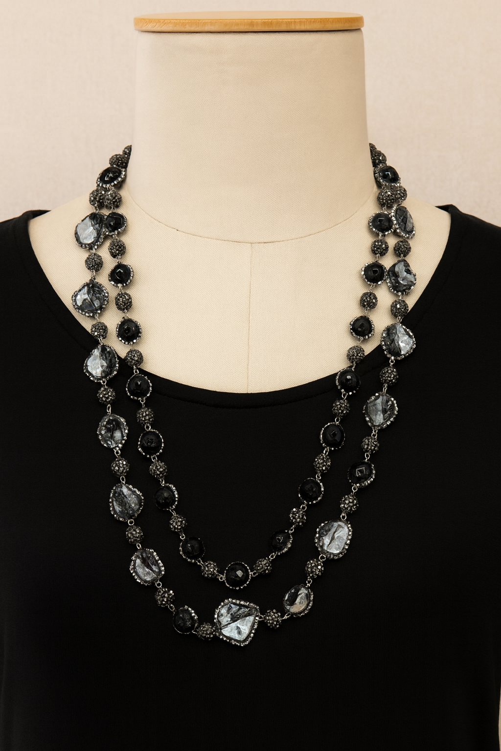 Black double layered mala with natural stones for women