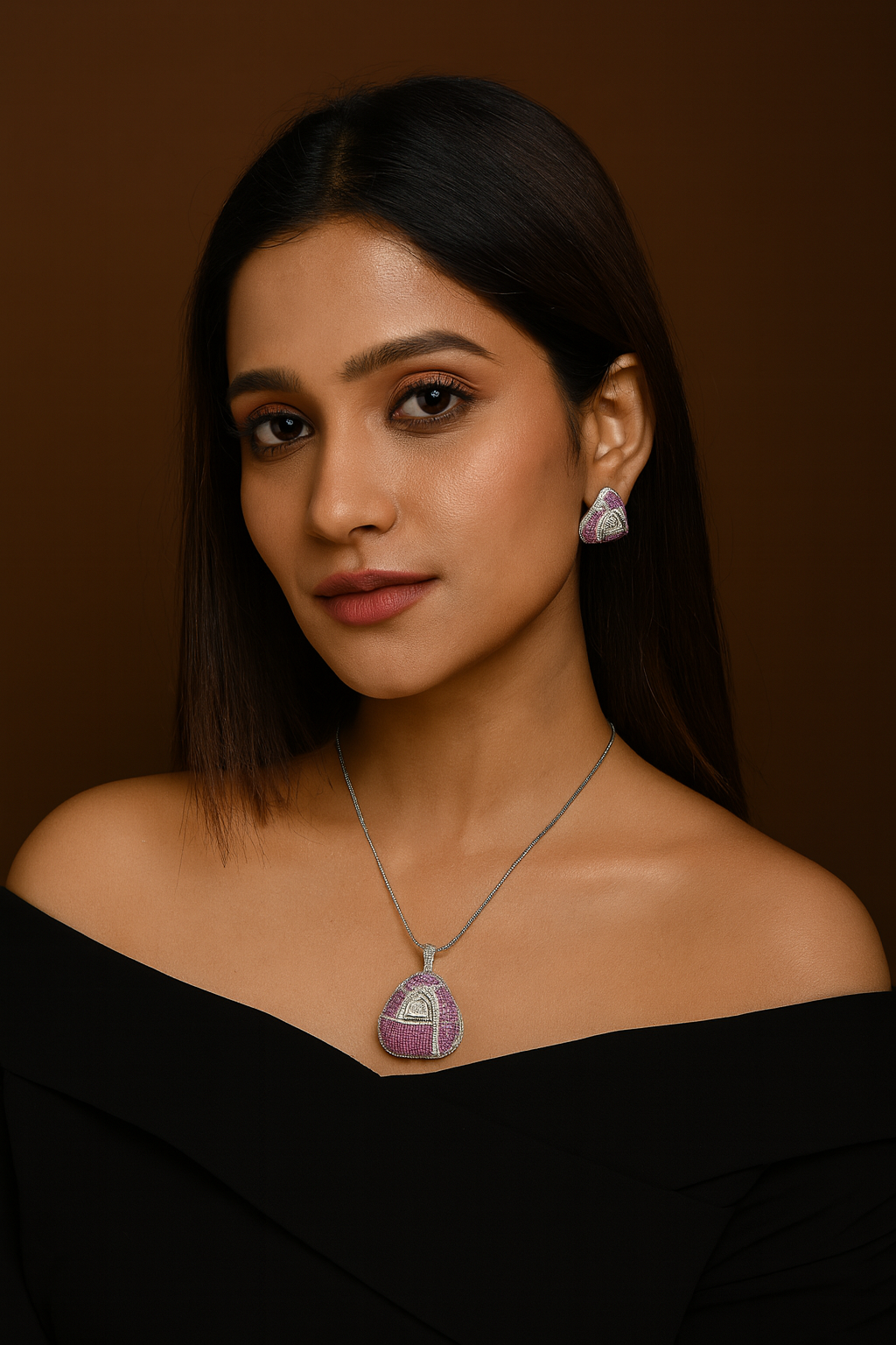 Invisible setting Luxury Pink Stone Pendant Sparkling CZ Stone