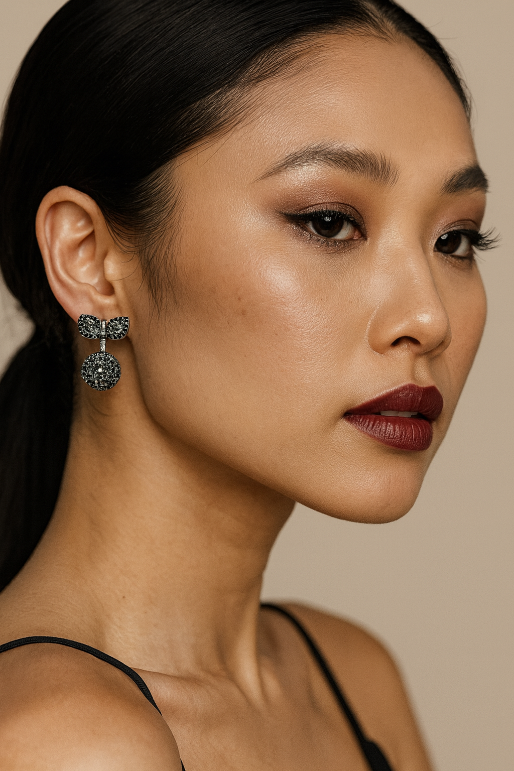 Black Crystal Ball & Leaf Drop Earrings