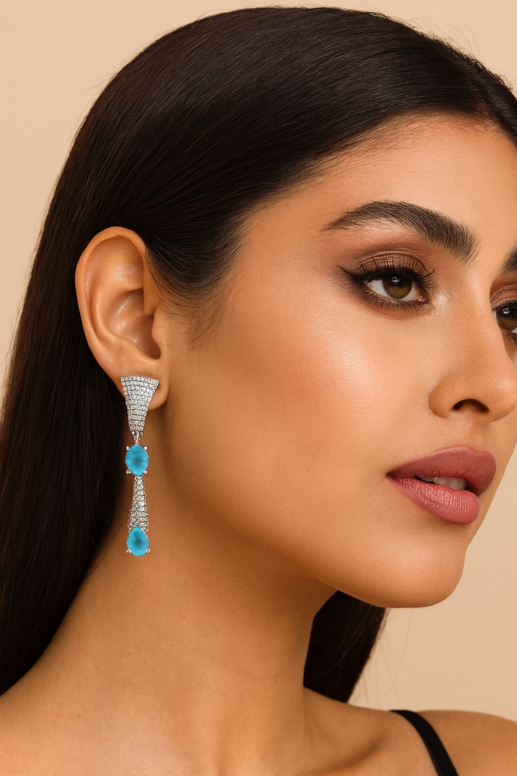 Luxury Blue Gemstone Drop Earrings with CZ Pave