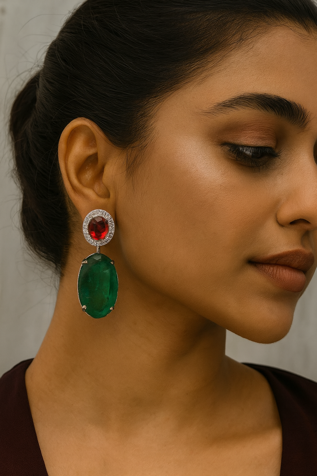 Statement Drop Earrings with Red Ruby & Green Emerald Doublet for women