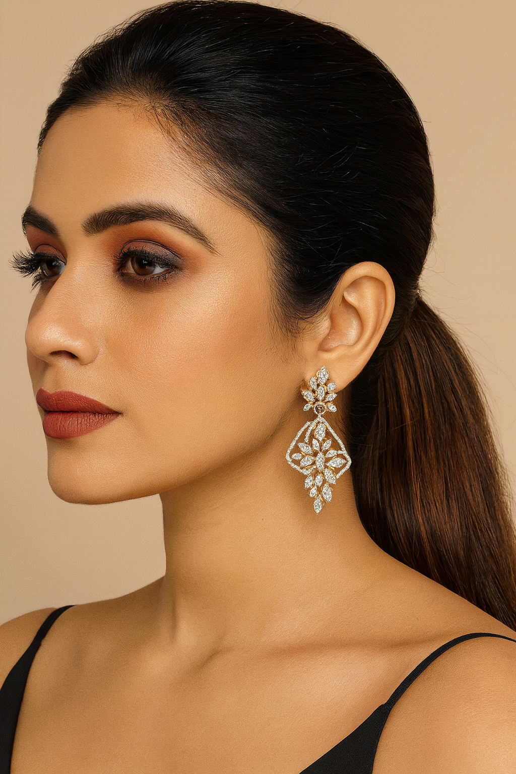 Gold Plated Diamond Cut Floral Statement Earrings