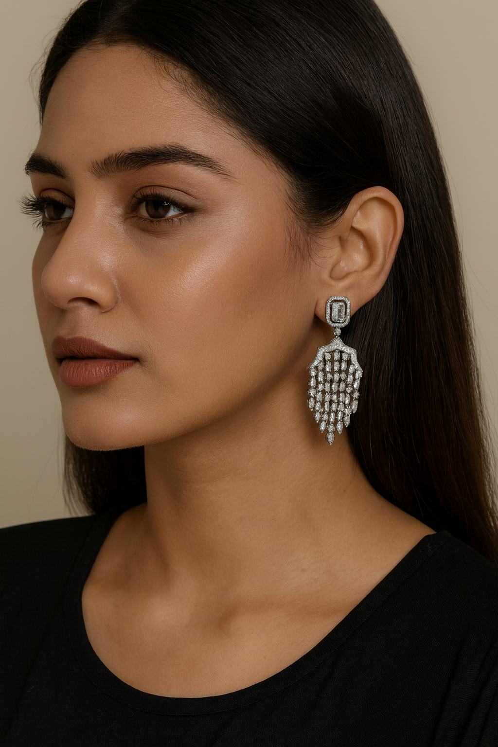 Silver Crystal Tassel Drop Earrings