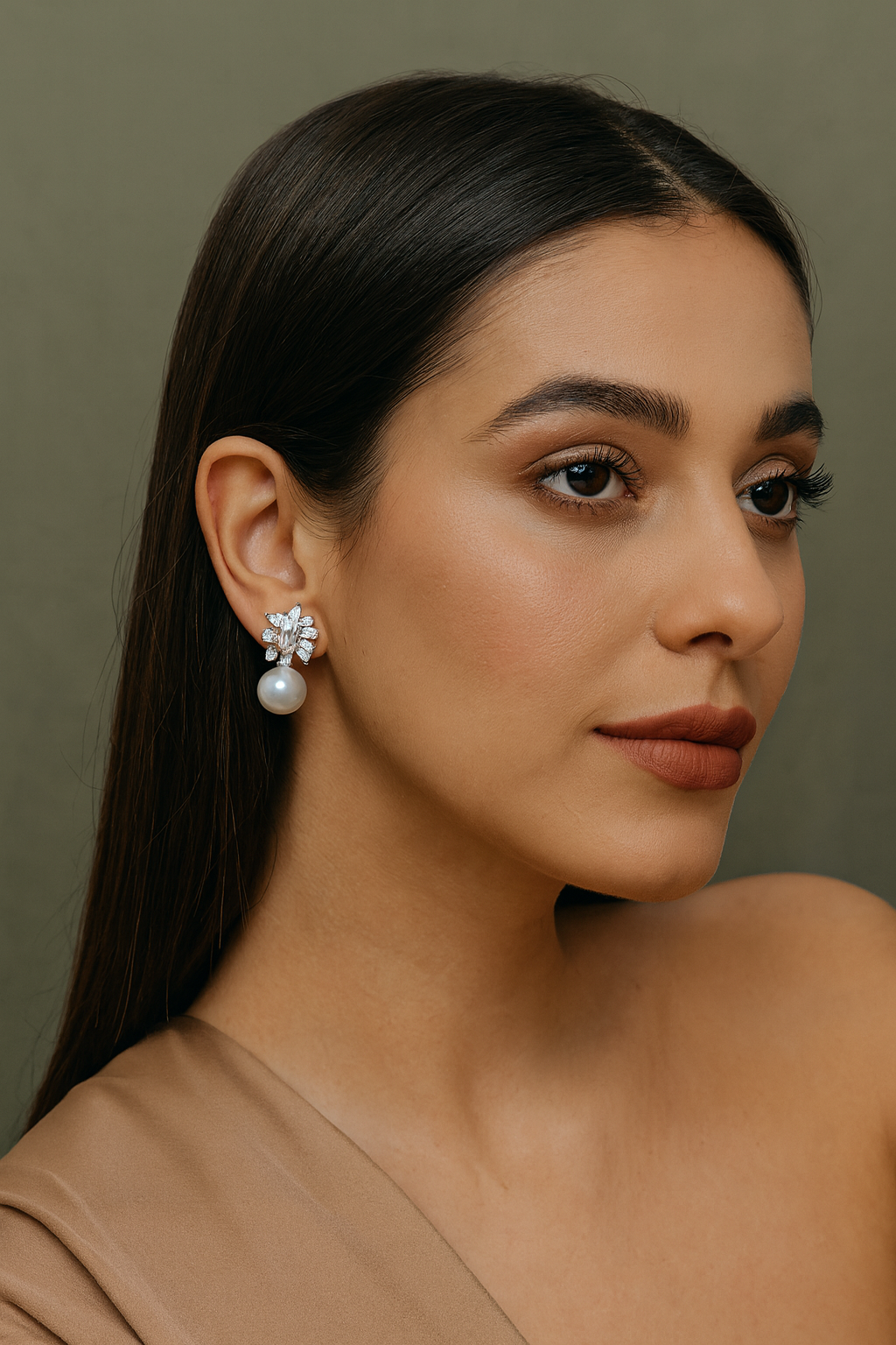 Elegant Crystal & Pearl Drop Stud Earrings
