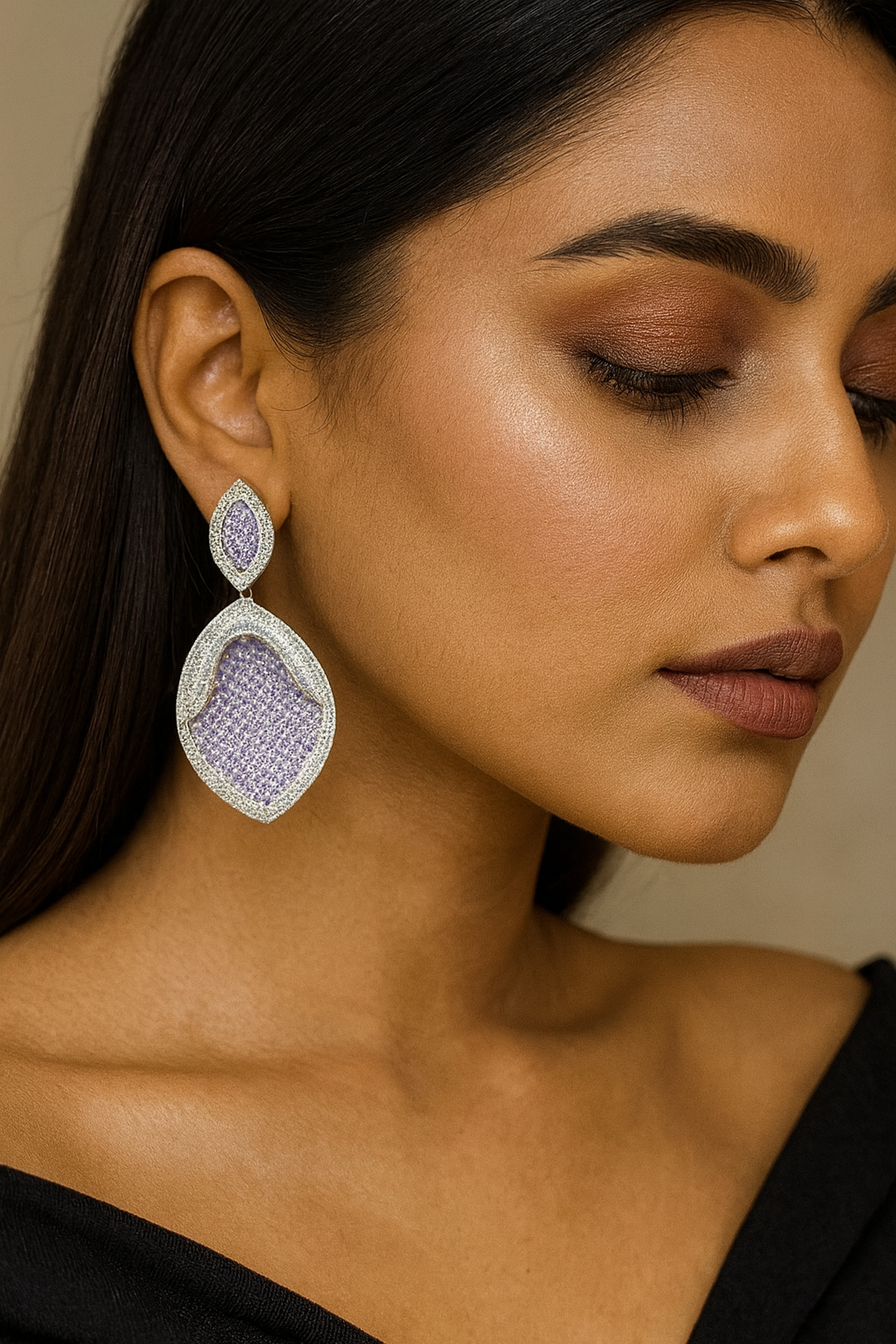 Purple colour Crystal Leaf Drop Earrings for women