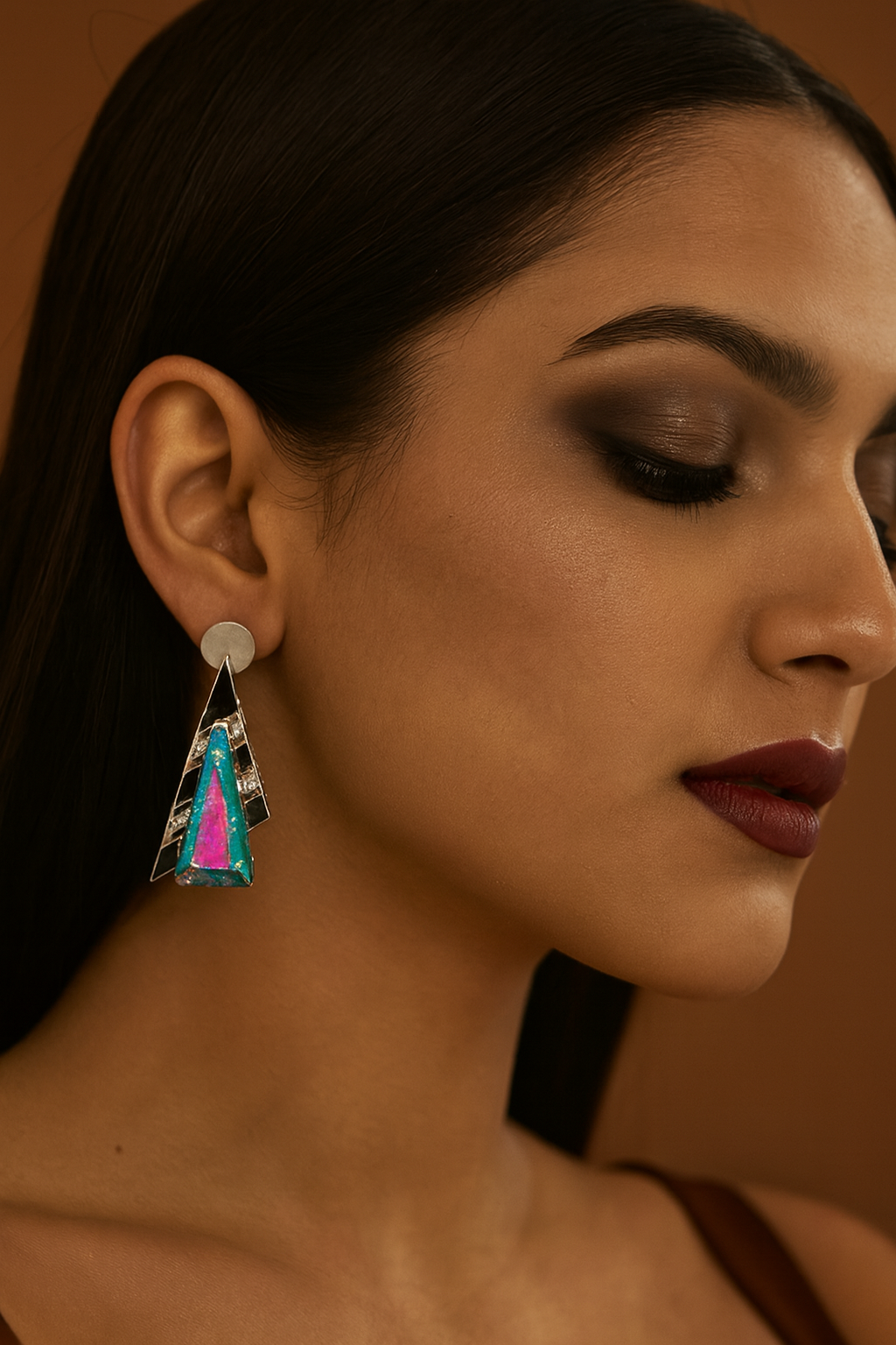 Iridescent Geometric Triangle Drop Earrings for women
