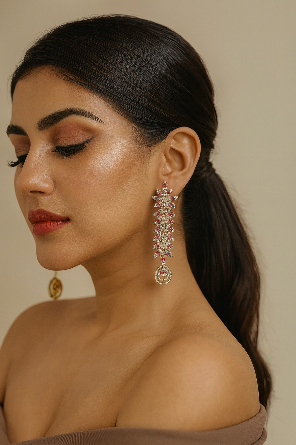 Festive Ruby Crystal Earrings with Diamond CZ Accents for women