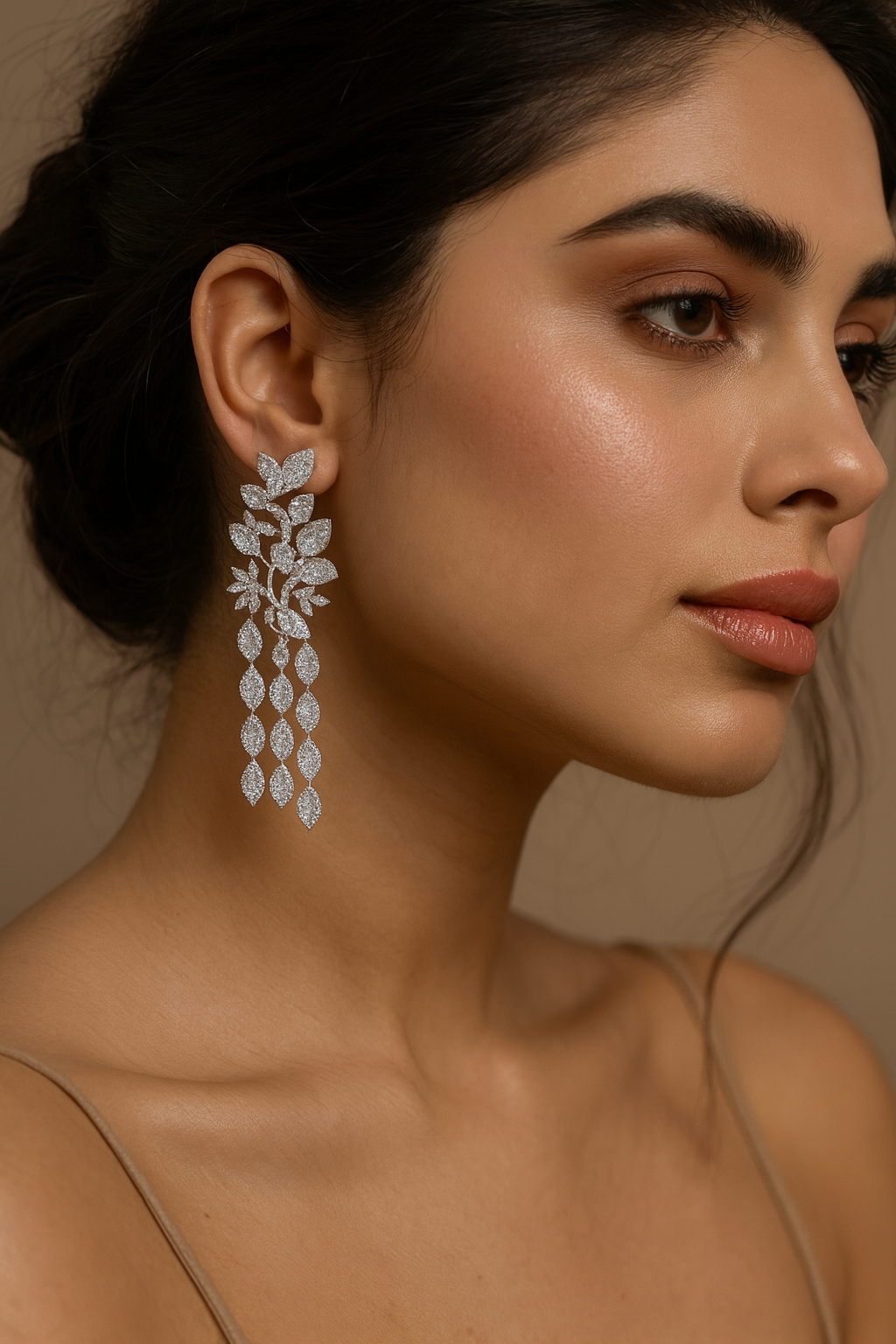 Elegant Silver Long Earrings with Floral Vine Design