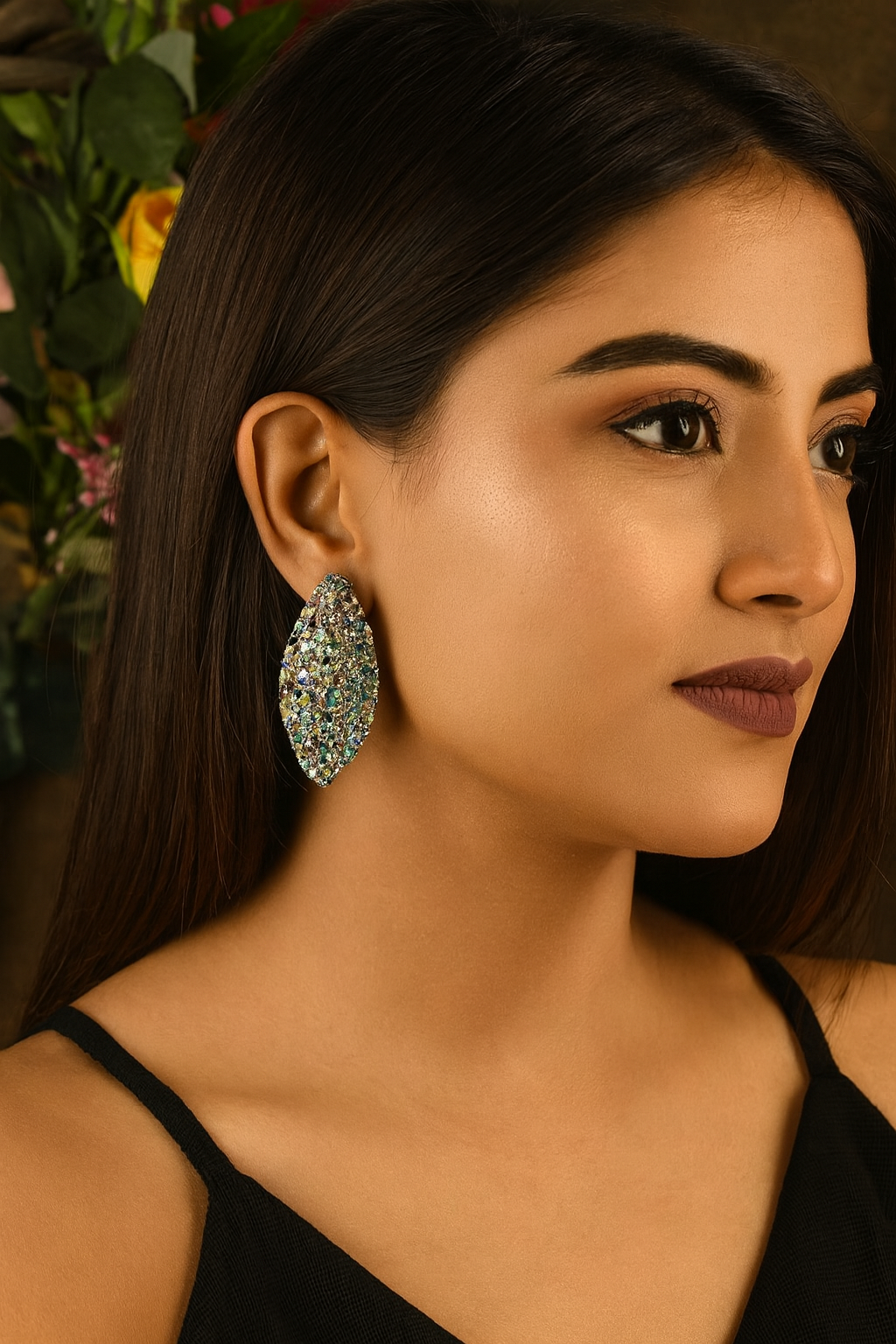 Elegant Multicolor Leaf-Shaped Statement Earrings