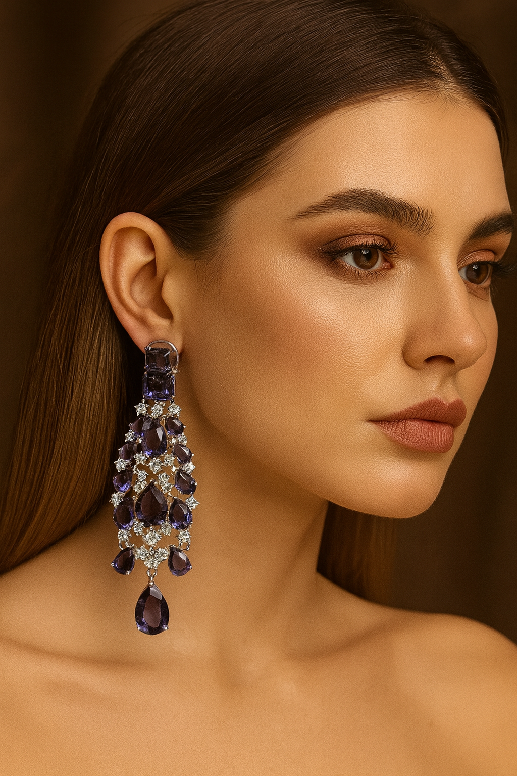 Amethyst Chandelier Earrings with Sparkling CZ stone