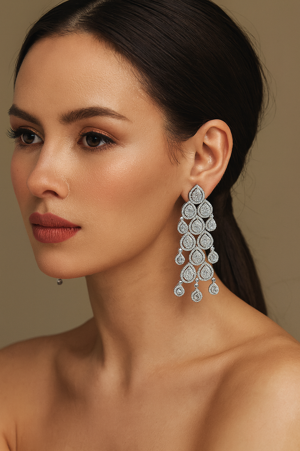 Elegant Silver CZ Chandelier Earrings for women