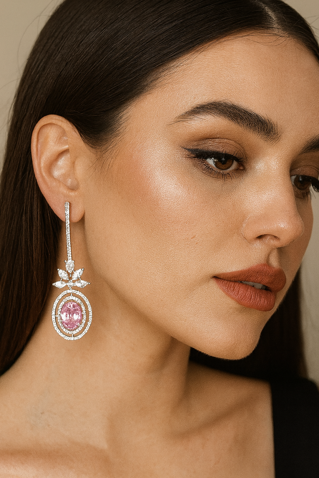 Elegant Pink Stone Drop Earrings with CZ stone for women