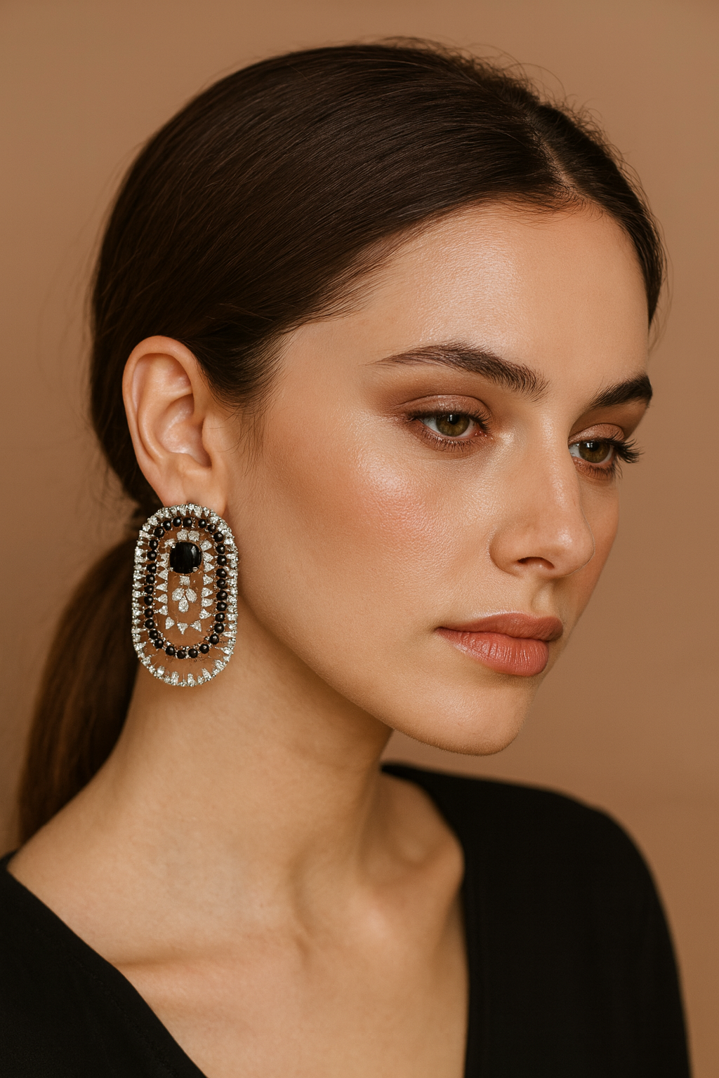 Black stonex & CZ Statement Dangle Earrings for women