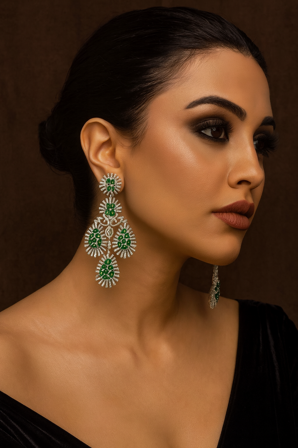 Emerald Green CZ Chandelier Earrings For women