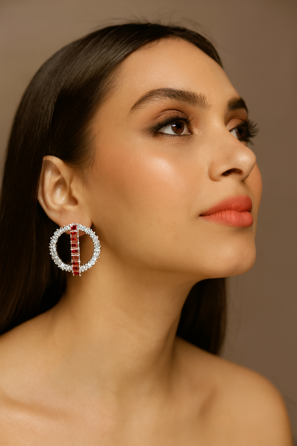 Red & White CZ Hoop Earrings for women and Girls