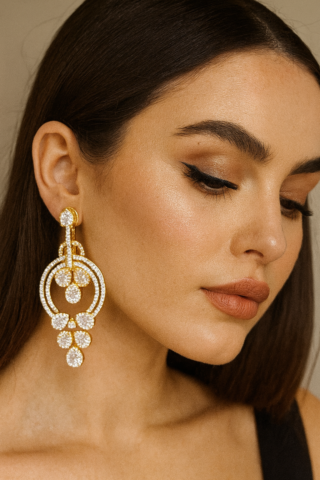 Gold Plated CZ Dangle Earrings with Teardrop Accents