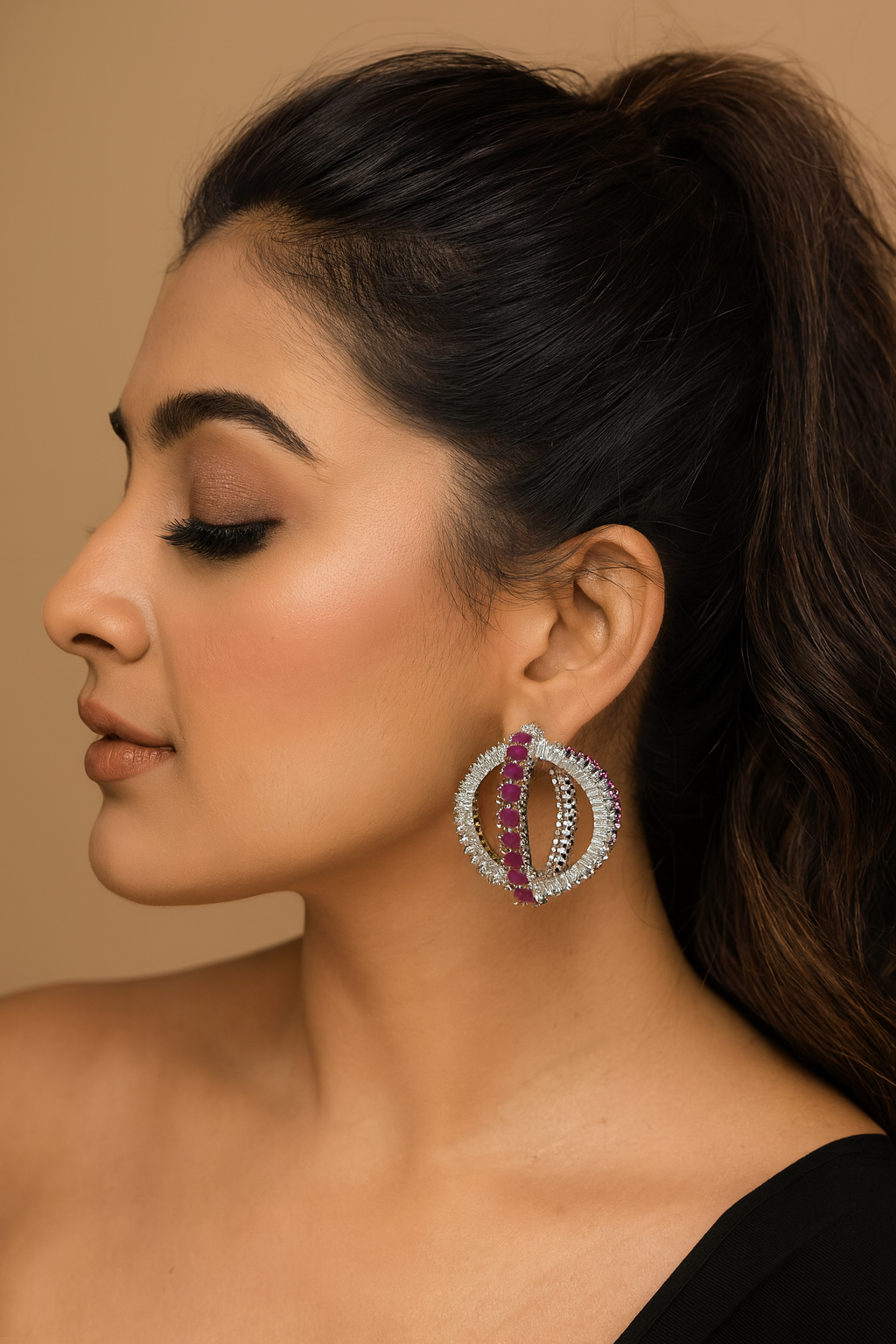 Pink & CZ Double Hoop Earrings for Women and Girl