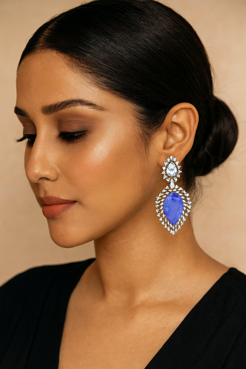 Purple Stone & CZ Teardrop Earrings for women and Girls