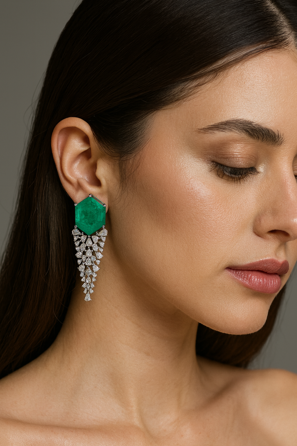 Designer Statement Earrings with Emerald Green and Cubic Zirconia