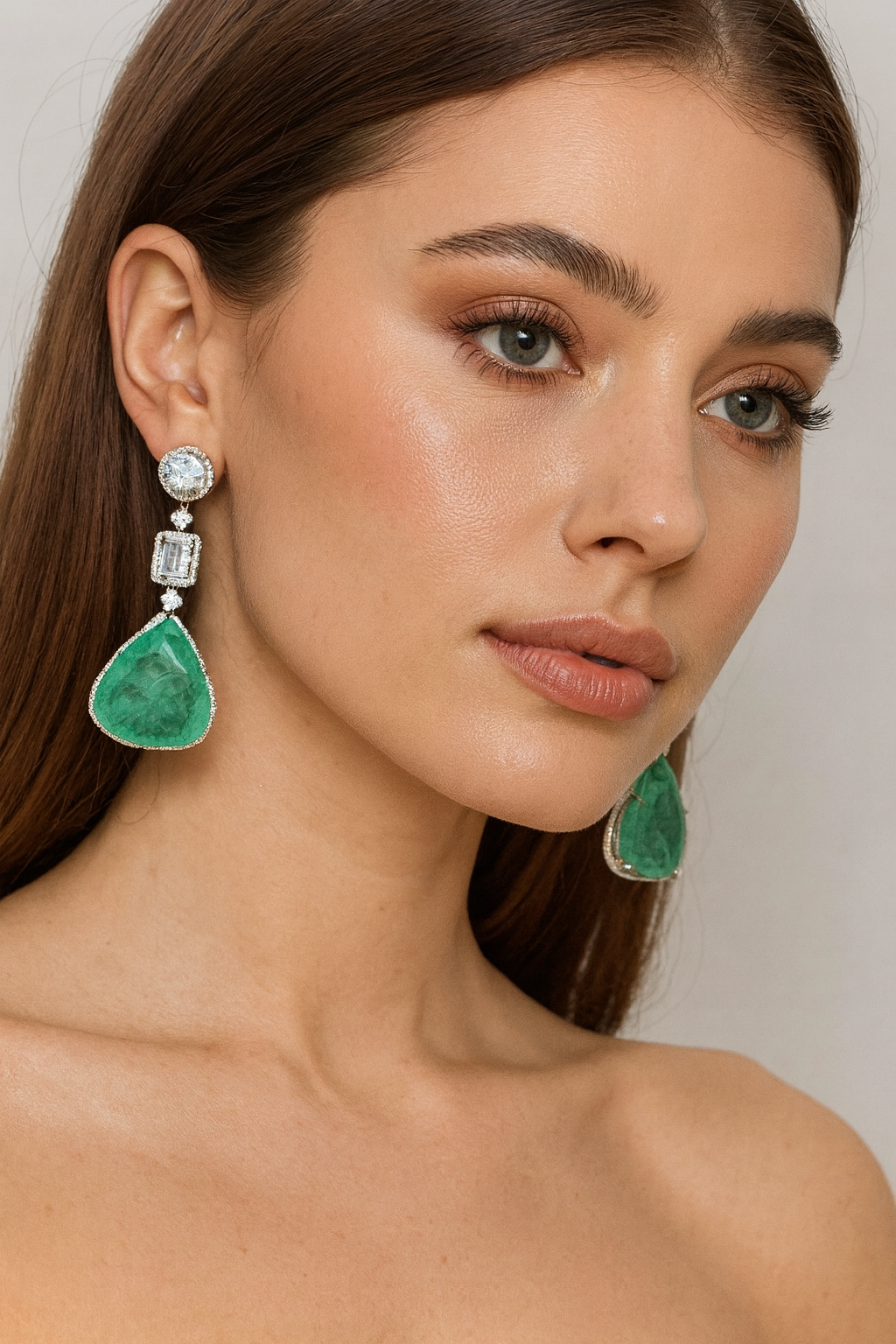 Elegant Emerald Green Drop Earrings with Cubic Zirconia Stone