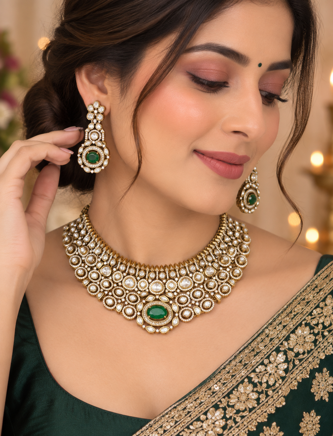 Royal Emerald Green Bridal Choker for women and Girls