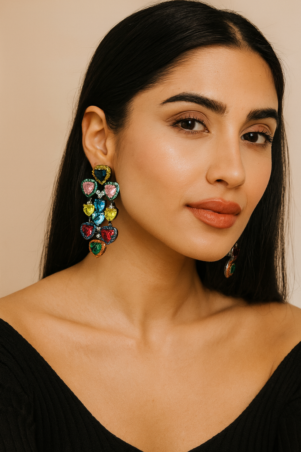 Multi-Tone Crystal Heart Earrings For Women And Girl