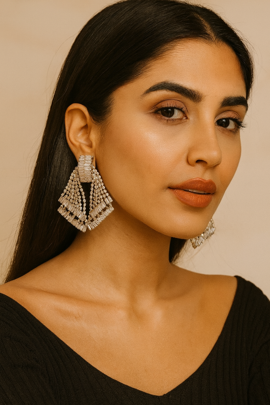 Statement Crystal Fan Drop Earrings For Women And Girl