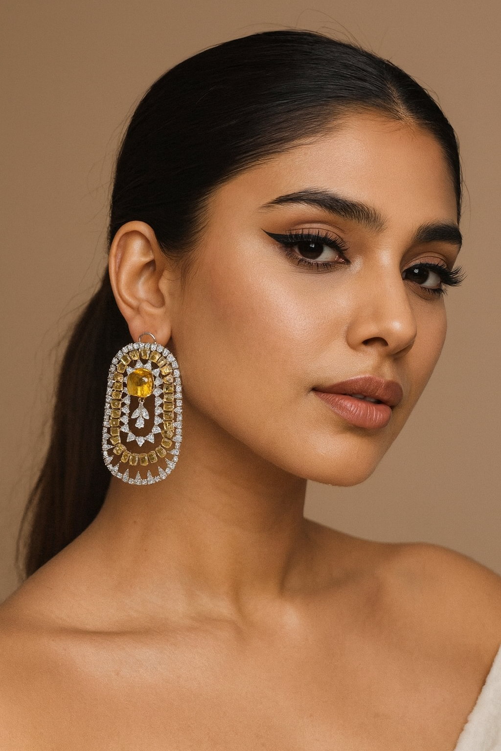 Glamorous Yellow CZ stone Long Party Wear Earrings