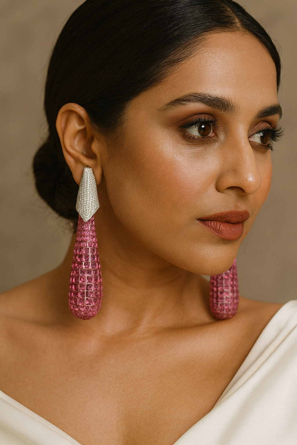 Glamorous Pink Stone Drop Earrings For Women And Girl