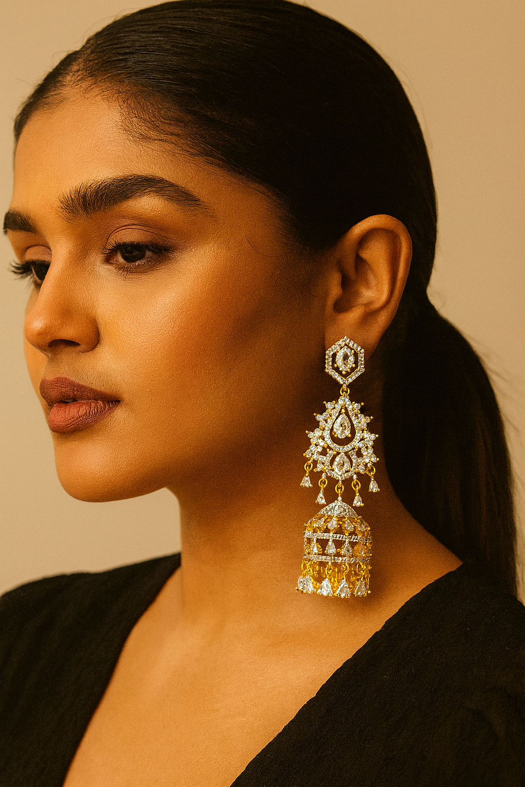 Gold Plated CZ Crystal Jhumka Earrings for Women And Girl