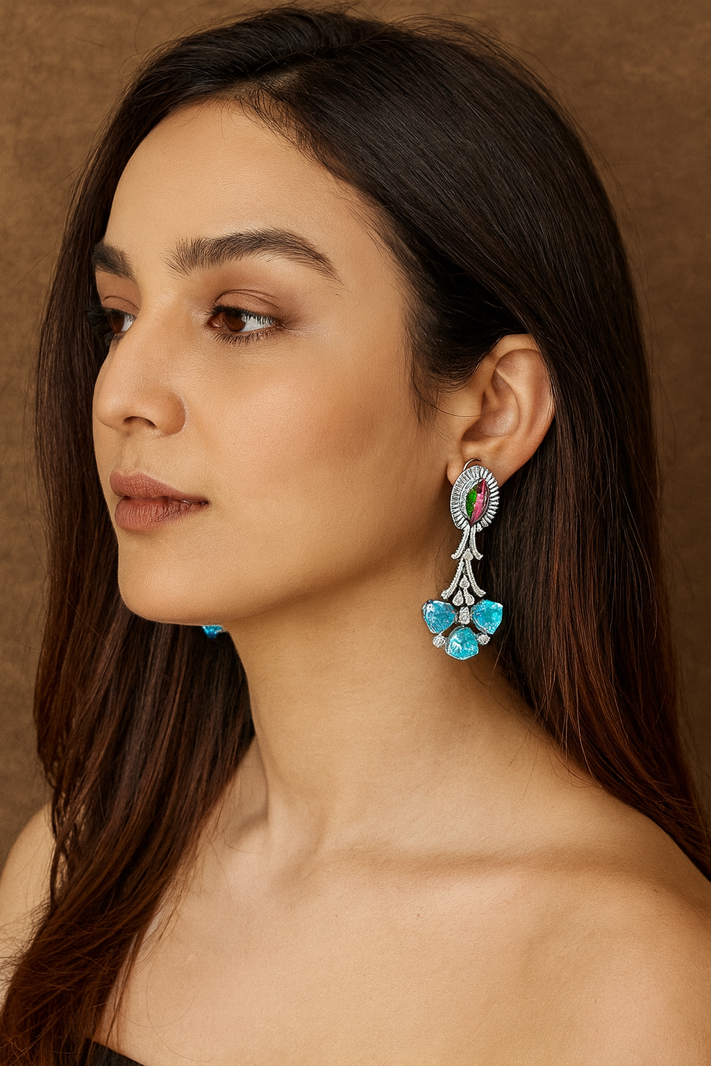 classic Rainbow & Aqua Crystal Drop Earrings