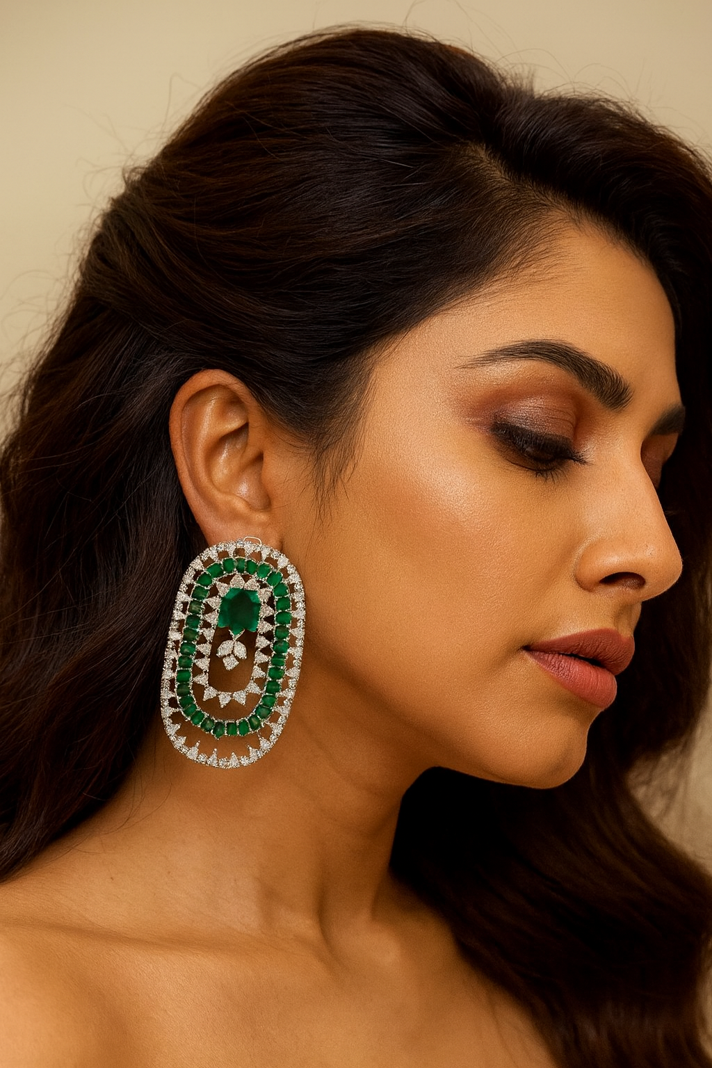 Glamorous Green CZ stone Long Party Wear Earrings