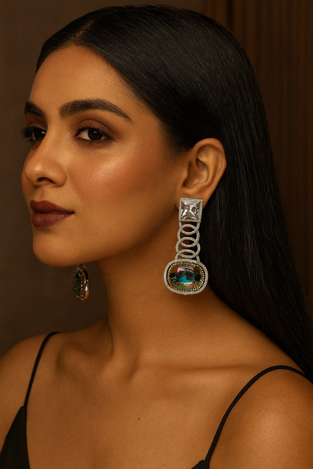 Elegant Rainbow Crystal & CZ Stone Drop Earrings