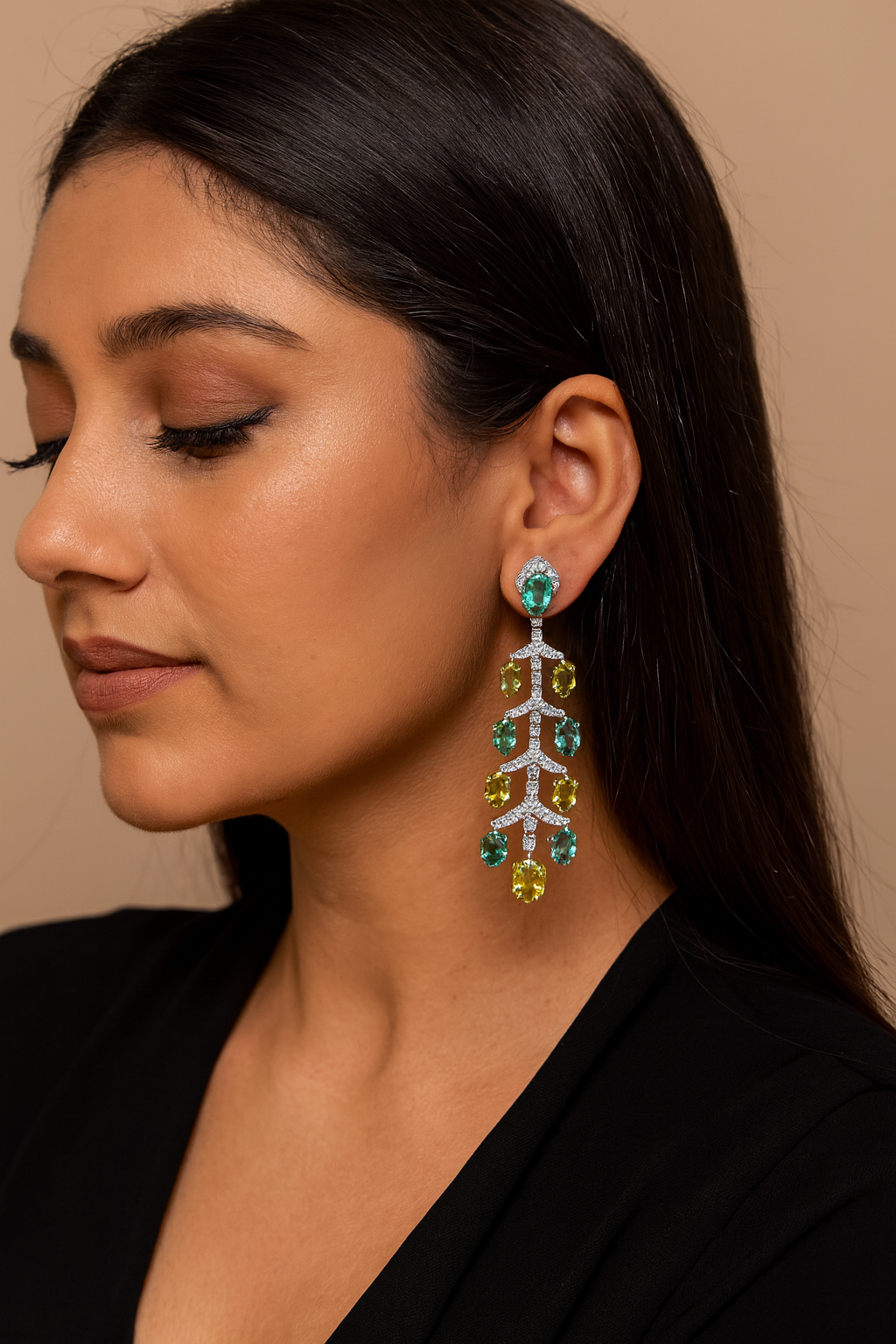 Green & Yellow CZ stone Diamond AD Earrings For Women and Girl