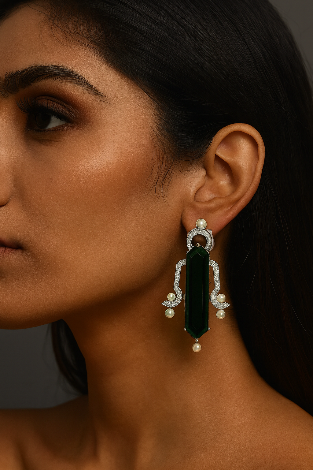 Green Amethyst Long Drop Earrings with Pearl Accents