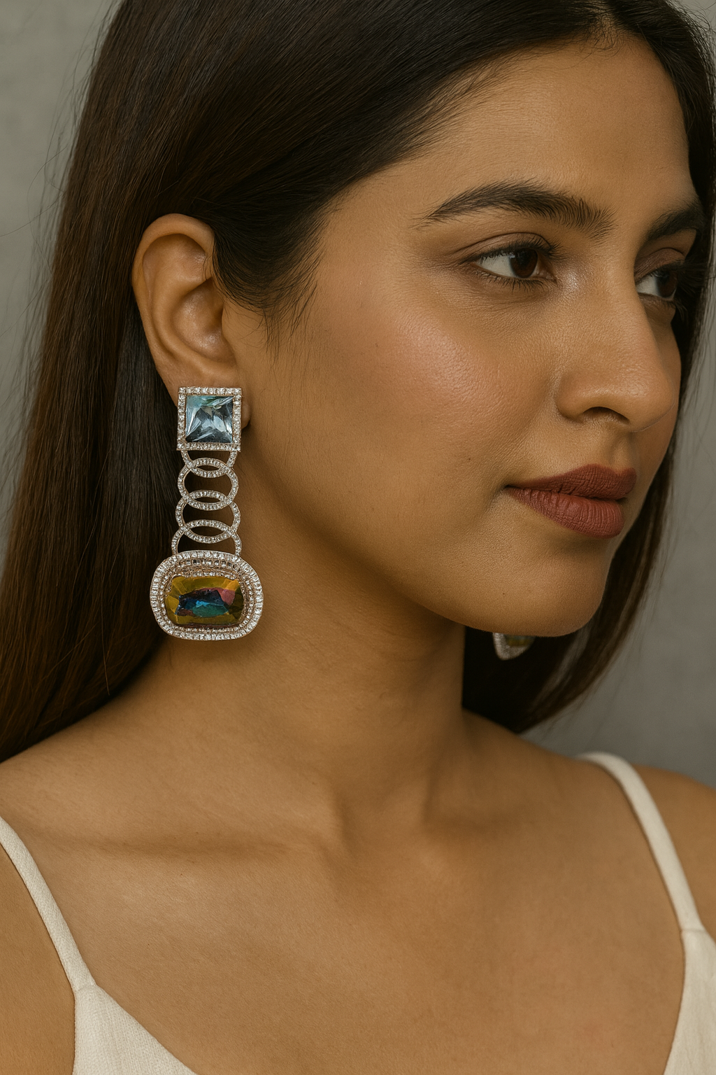 Elegant Multicolor Crystal & Blue Topaz Dangle Earrings