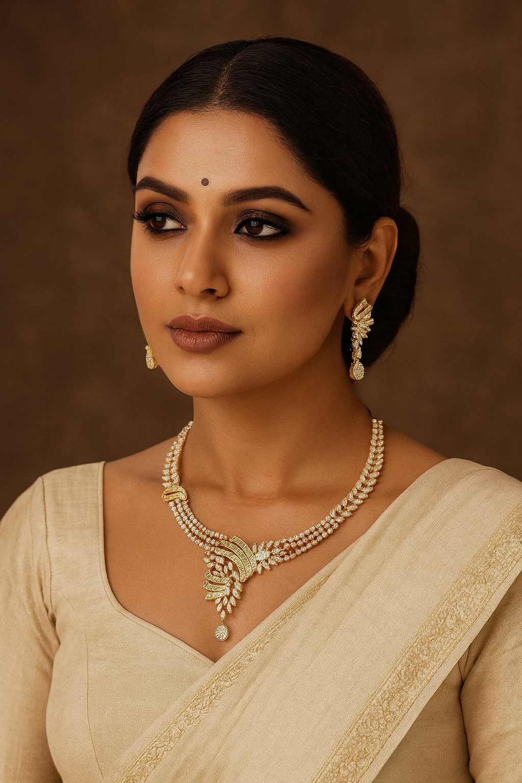 Statement Designer Necklace & Earrings Set with Cubic Zirconia