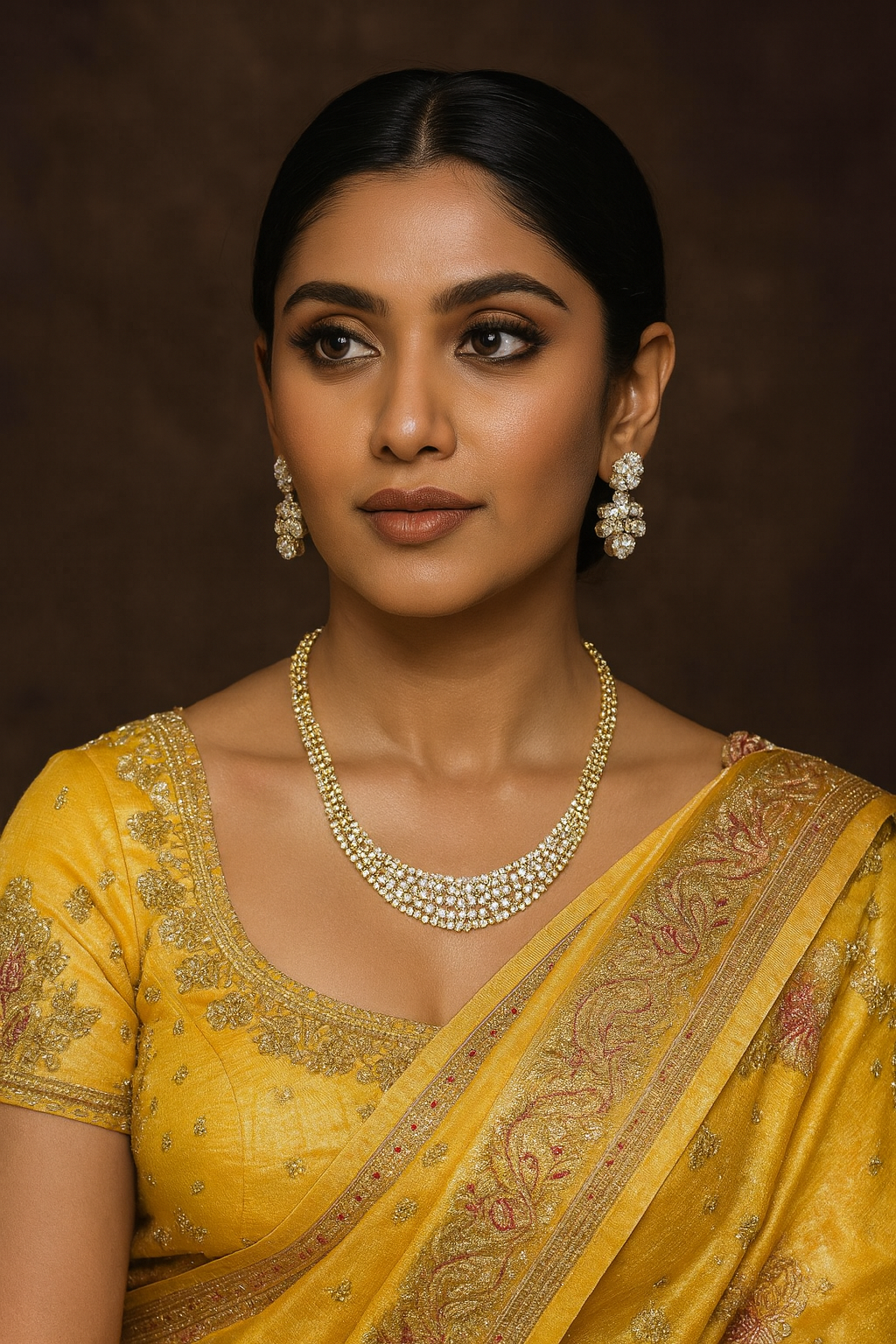 Gold-Plated Floral Necklace & Earring Set with Sparkling CZ Stones