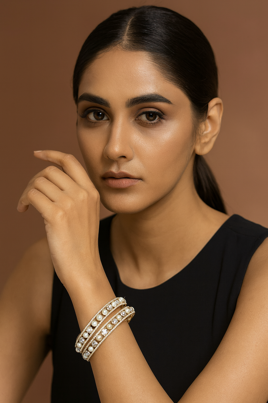 UNIQUE GOLD POLISH WITH WHITE DIAMOND BANGLES