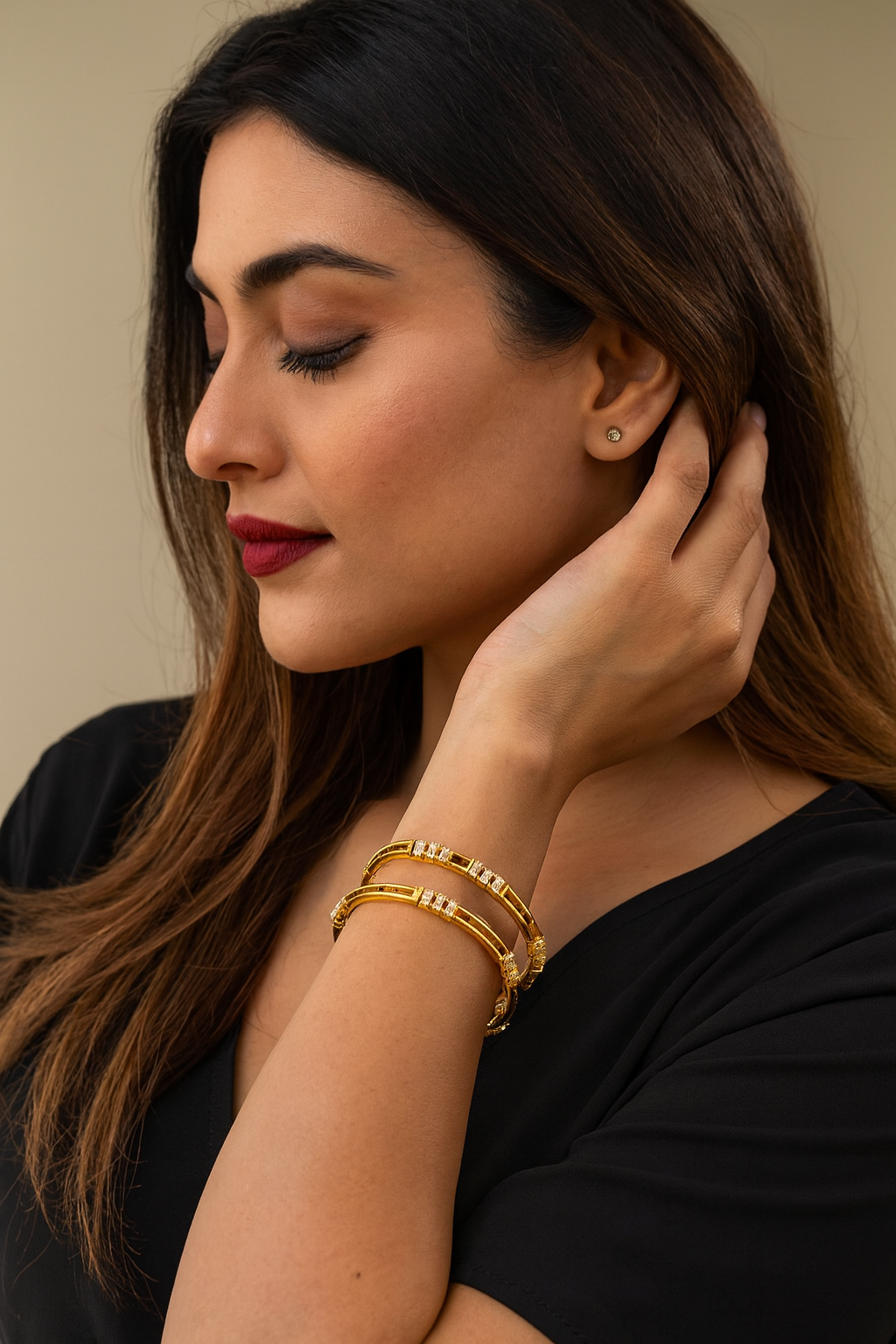 CUBIC ZIRCONIA  GOLDEN  POLISH BANGLES FOR WOMEN