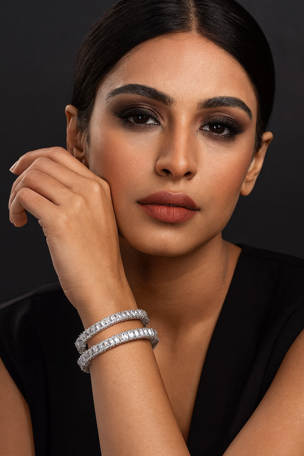 SILVER POLISH WITH AD STONE BANGLES FOR WOMEN