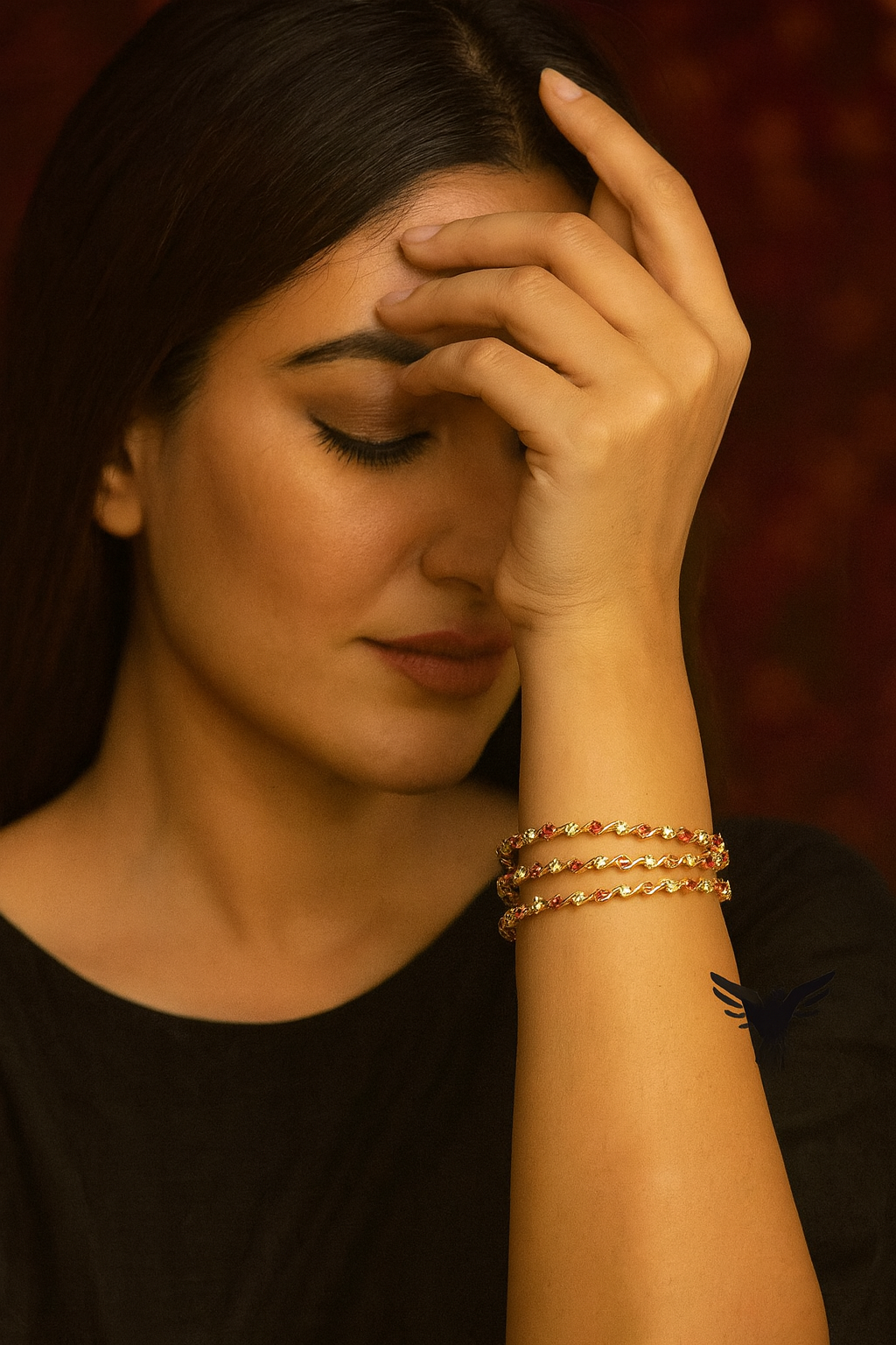 INFINITY SHAPE RED AND WHITE  STONE WITH GOLDEN POLISH BANGLES