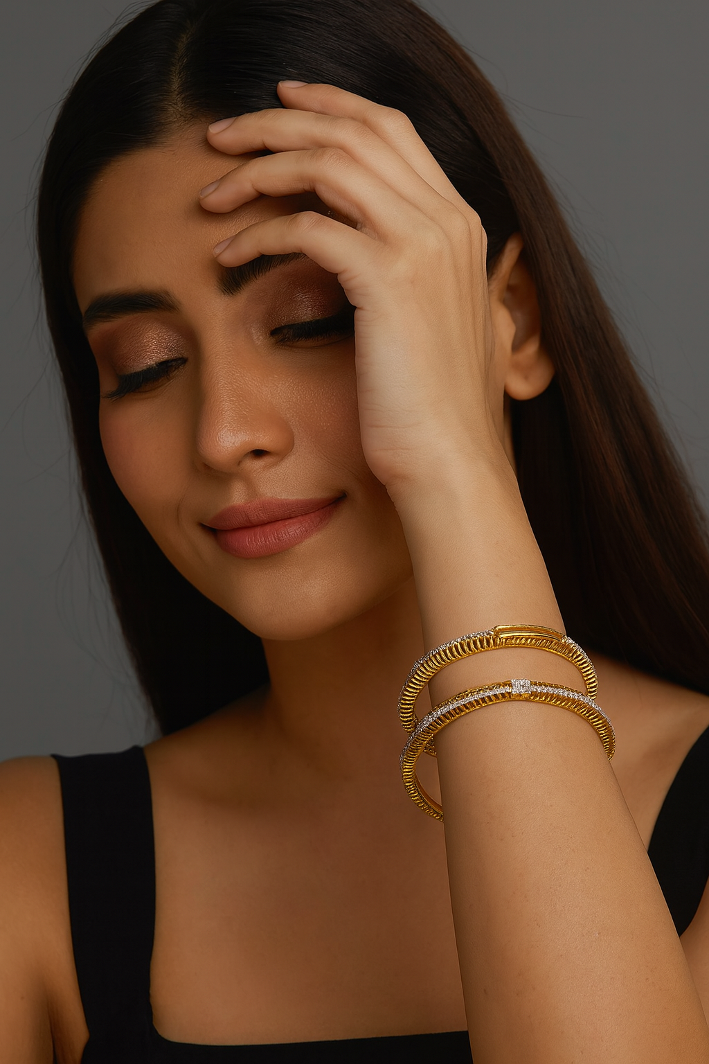 ELEGANT CZ GOLDEN POLISH  BANGLES FOR WOMEN